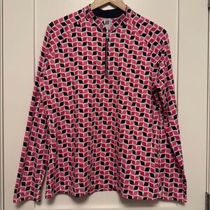 Tail Long-Sleeve Geometric 1/4 Zip-Front Top in Pink, Black and White XL